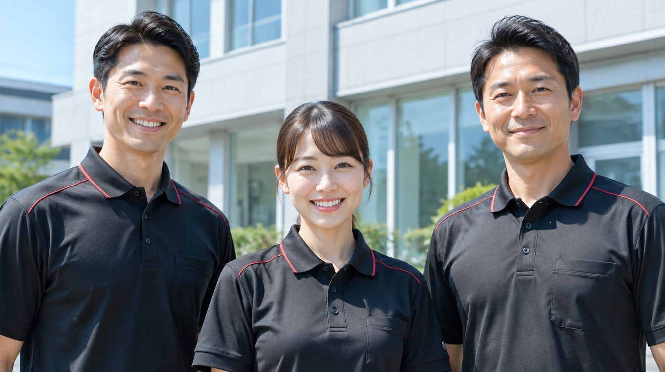 笑顔で並ぶ3名の社員